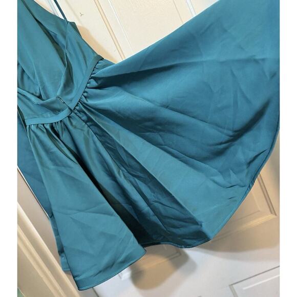 NWT Mac Duggal Teal Halter High Neck Shoulder Bow Mini Dress 20710 Size 2 - Picture 11 of 16